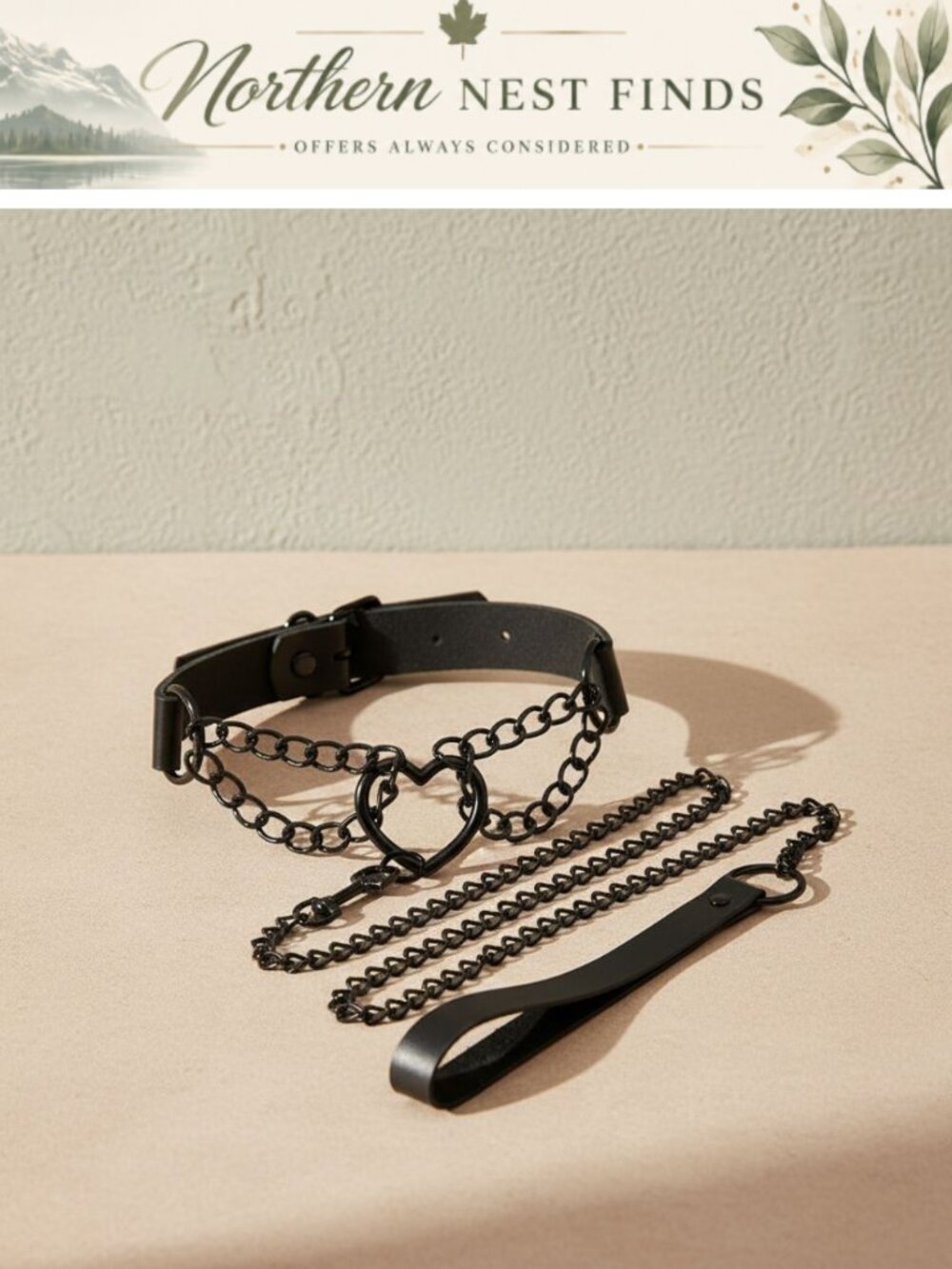 Faux Leather Choker Necklace Set with Heart Pendant